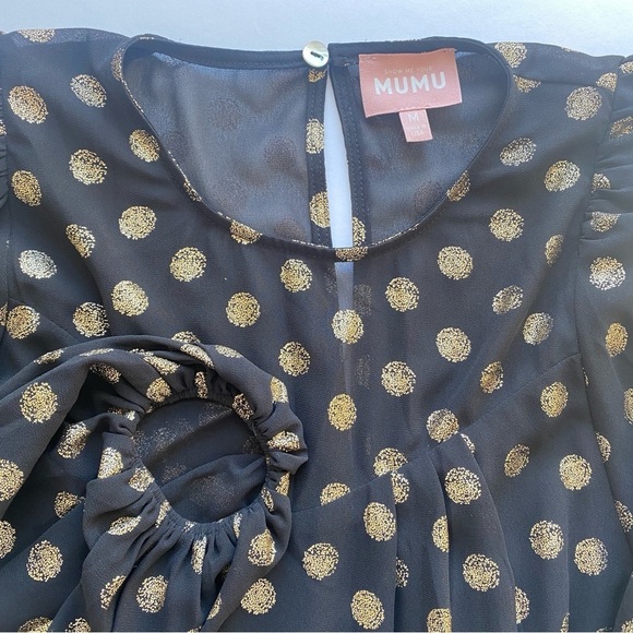 SHOW ME YOUR MUMU Long Sleeve Black Top Gold Polka Dot Bishop Sleeves Size M - Picture 15 of 16